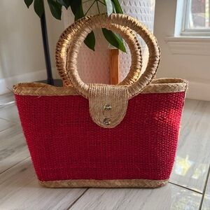 Hand woven bag - Mexican 4”x8”x10” Red Boho Casual